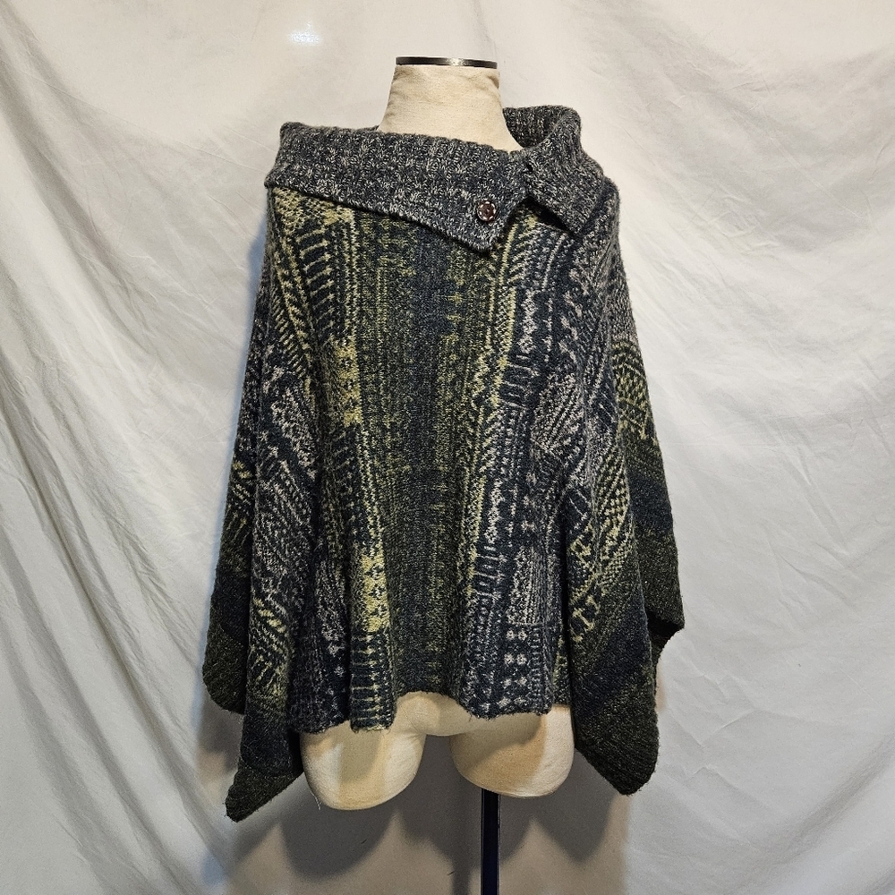 FREE PEOPLE SIZE SP WILLOW PONCHO SWEATER BUTTON TURTLENECK ALPACA BLEND